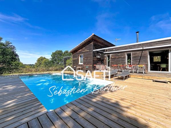 Maison bois – 3 chambres + bureau – Piscine – Grand garage – Lavaur