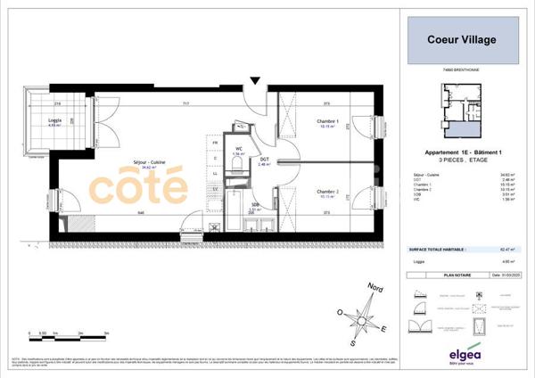 Vente
                Appartement62,47 m² - 3 Pièces -
                    BRENTHONNE (74890)