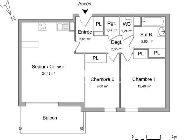 Location Appartement 3 pièces 62.8 m² - LES BALCONS DU MIDI 87-89 AVENUE DE LAURAGAIS Castanet Tolosan 31320