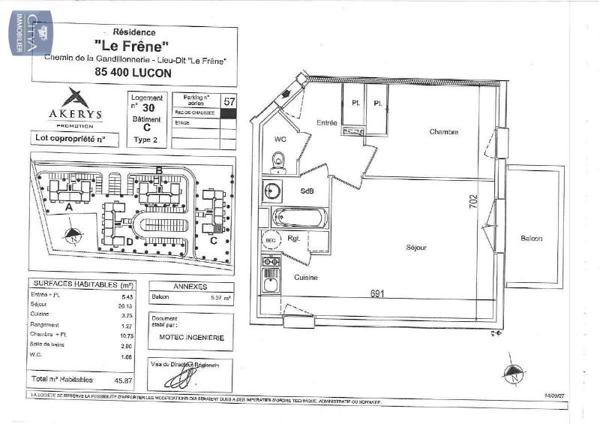 Appartement à louer 2 pièces 45.87m²