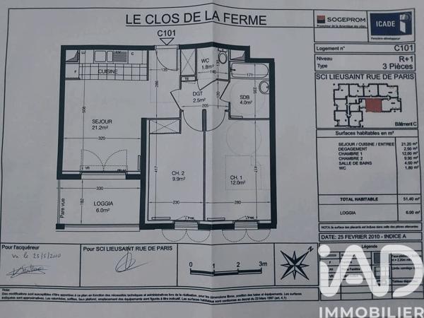 Appartement à vendre 3 pièces 51,4 m² Lieusaint