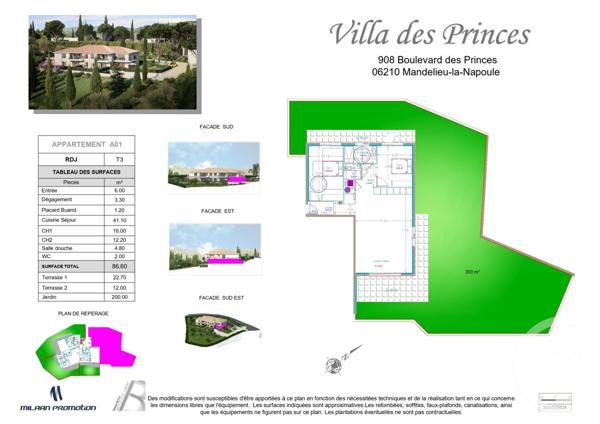 Appartement F3 à vendre  3 pièces - 86,60 m2 MANDELIEU LA NAPOULE - 06