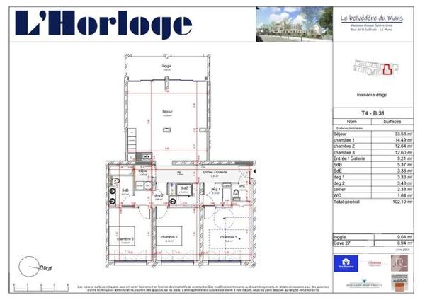 Appartement T4 à vendre  4 pièces - 101,95 m2 LE MANS - 72