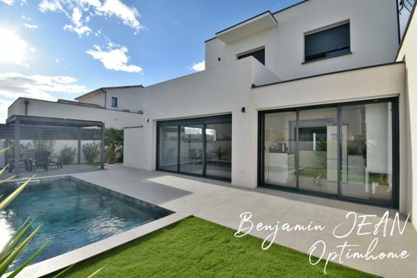Maison contemporaine 4 faces avec piscine – Sérignan, à 900 m des plages