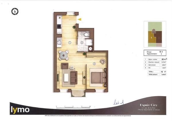 Achat appartement Villeneuve-d'Ascq - 2 pièce(s) - 45 m² - 277 000 €