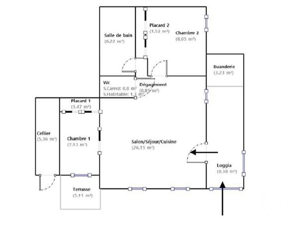 Appartement F3 à vendre  3 pièces - 58 m2 ST PAUL DE VENCE - 06