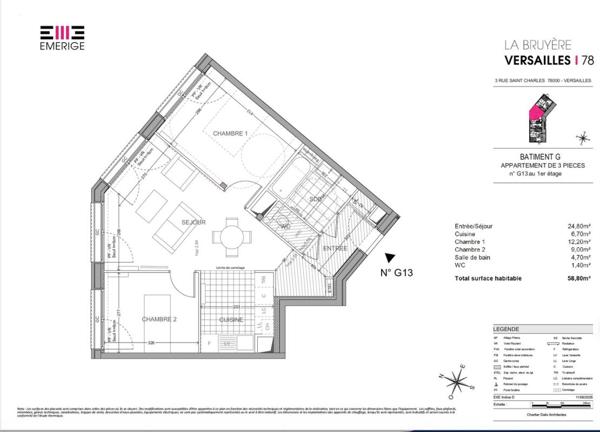 Location Appartement 3 pièces 58.8 m² - Versailles 78000