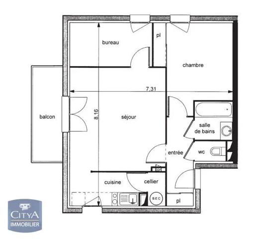 Appartement à louer 2 pièces 53.72m²