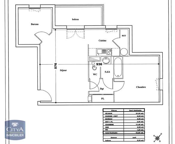 Appartement à louer 2 pièces 53.6m² Hénin-Beaumont (62110)