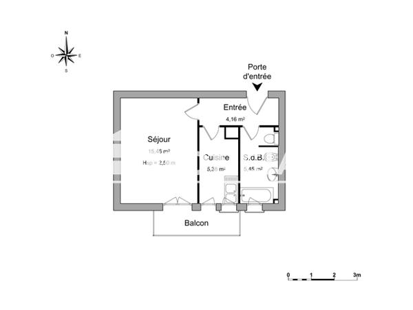 Location Studio 30.45 m² - 44 RUE DES CHASSEURS Montpellier 34070