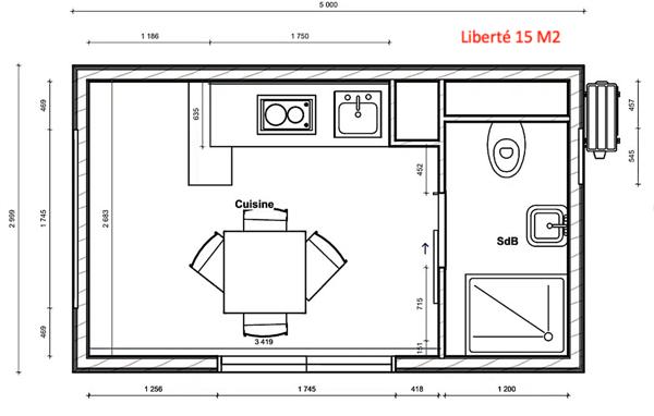Maison 1 pièce - 15 m²