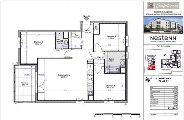 SAINT LAURENT DE MURE secteur Jean Moulin - Type 4 neuf RT 2012 avec terrasse