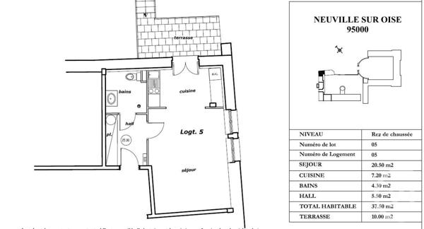 Appartement Studio à vendre  1 pièce - 37,50 m2 NEUVILLE SUR OISE - 95