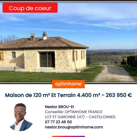 LOT ET GARONNE (47) - A 20 MIN DE L'AÉROPORT DE BERGERAC, MAISON PLAIN-PIED 120 m² AVEC PISCINE sur 4.400m2 de parcelle