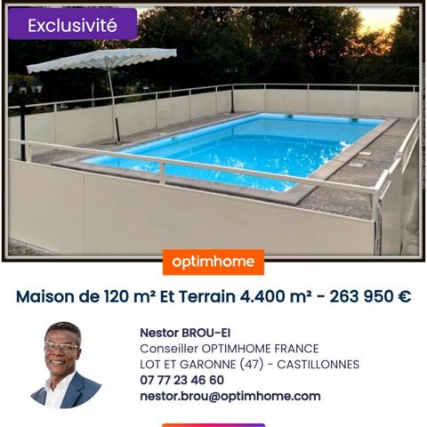LOT ET GARONNE (47) - A 20 MIN DE L'AÉROPORT DE BERGERAC, MAISON PLAIN-PIED 120 m² AVEC PISCINE sur 4.400m2 de parcelle