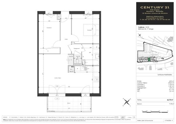 Appartement T3 à vendre  3 pièces - 66,70 m 2   FAVERGES SEYTHENEX  - 74