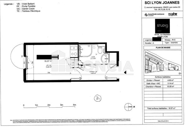 À vendre Studio 18.37 m² - Lyon 69009