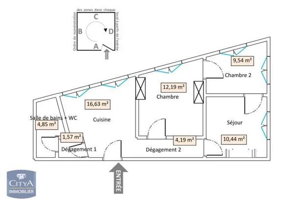 Appartement à louer 3 pièces 59.41m²
