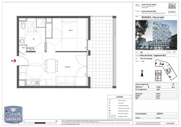 Appartement à louer 2 pièces 38.28m²