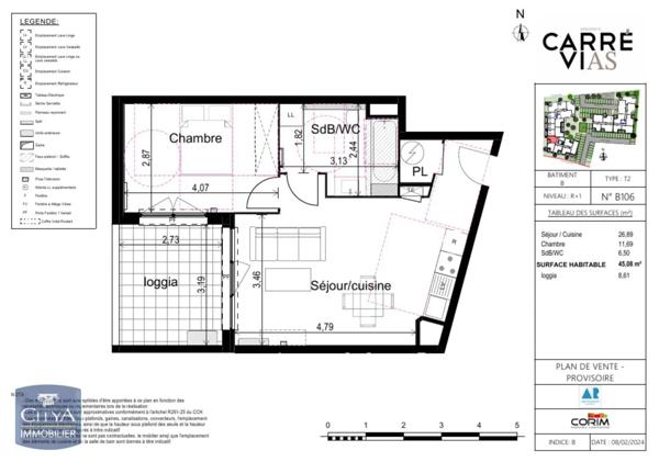 Appartement à louer 2 pièces 45.08m²