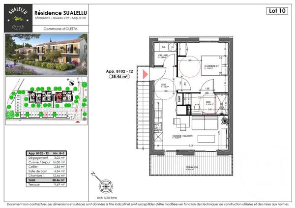 Appartement T2 à vendre  2 pièces - 38,46 m2 OLETTA - 202