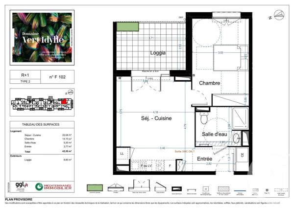 Appartement F2 à vendre  2 pièces - 43,30 m2 NARBONNE - 11