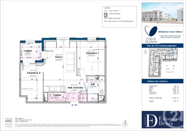 Appartement F3 à vendre  3 pièces - 54,32 m2 ST PIERRE D OLERON - 17