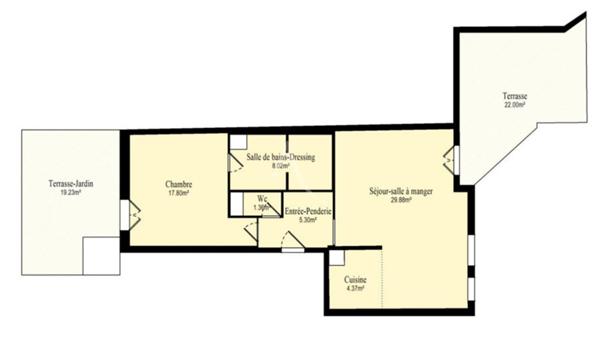 Appartement 3 pièces 67m² avec jardin, terrasse, cave et parking