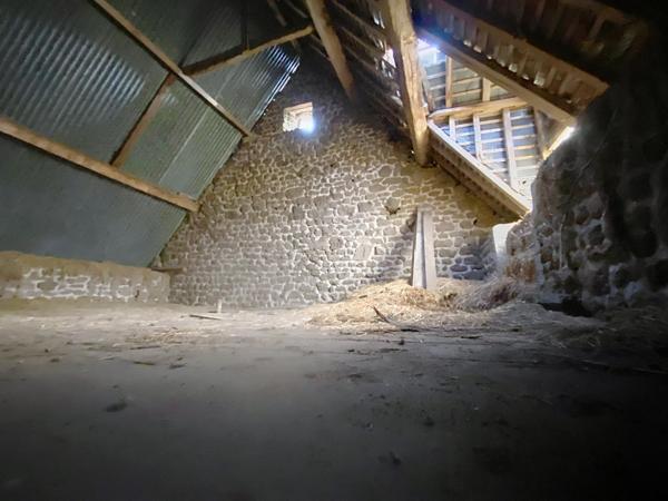 Grange 45 m² au sol, 2 niveaux possibles, mitoyenne d'un coté, terrain 280 m², La Carneille