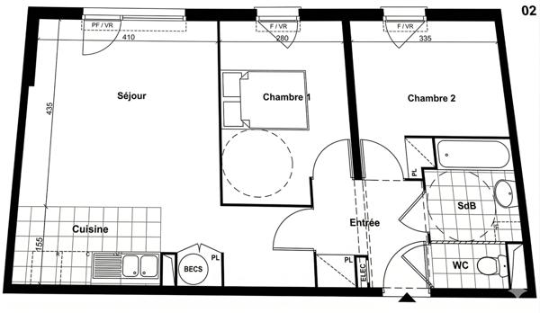 Bel appartement T3 ,59m2, moderne, lumineux et calme.