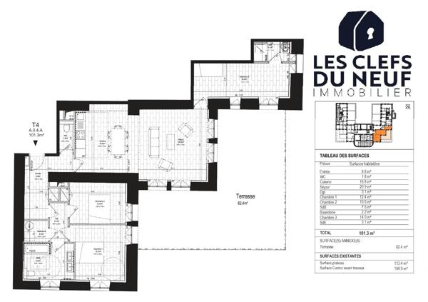 Appartement 4 pièces de102m² + 63m² ! Château de Grandchamp