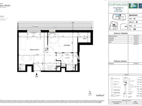 Location Appartement 2 pièces 43.5 m² - AVENUE BEETHOVEN Tours 37200