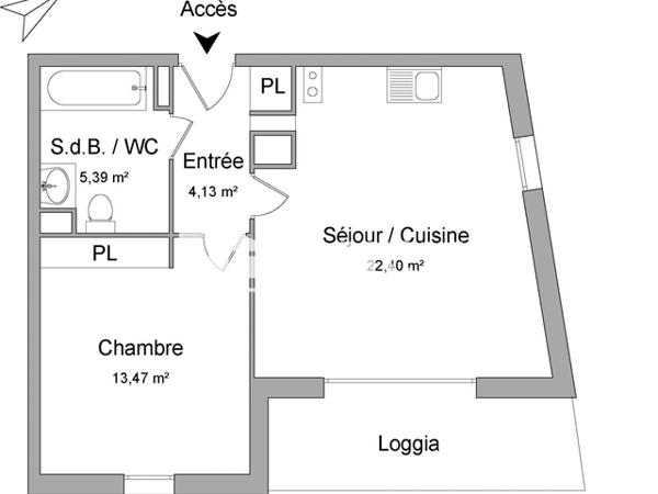 Location Appartement 2 pièces 45.39 m² - RCE LES JARDINS DU PRADAS Merignac 33700