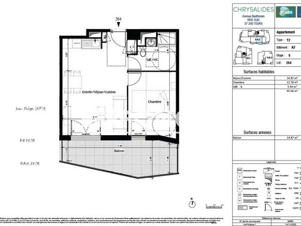 Location Appartement 2 pièces 45.6 m² - 1 MAIL FRANCOISE MARAL Tours 37200