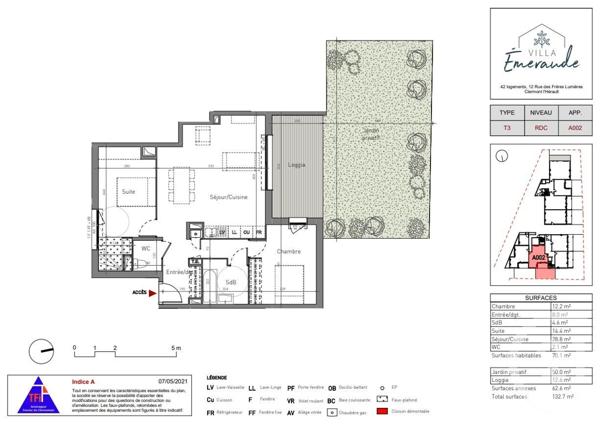 Appartement T3 à vendre  3 pièces - 70,10 m2 CLERMONT L HERAULT - 34