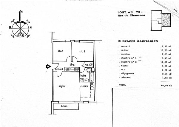 Appartement 3 pièce(s) 2 chambre(s) 61 m²