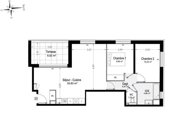 Appartement F3 à vendre  3 pièces - 64,09 m 2   JUAN LES PINS  - 06