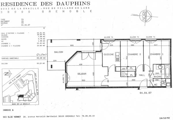 GRENOBLE – QUAI DE LA GRAILLE – T3 AVEC TERRASSE + GARAGE