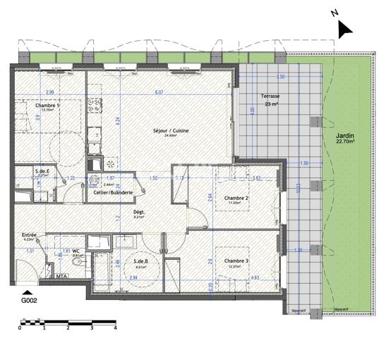 Appartement T4 en rez de jardin