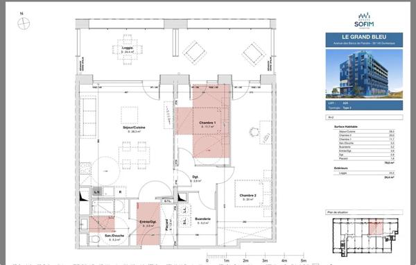 Appartement F3 à vendre  3 pièces - 79 m 2   DUNKERQUE  - 59