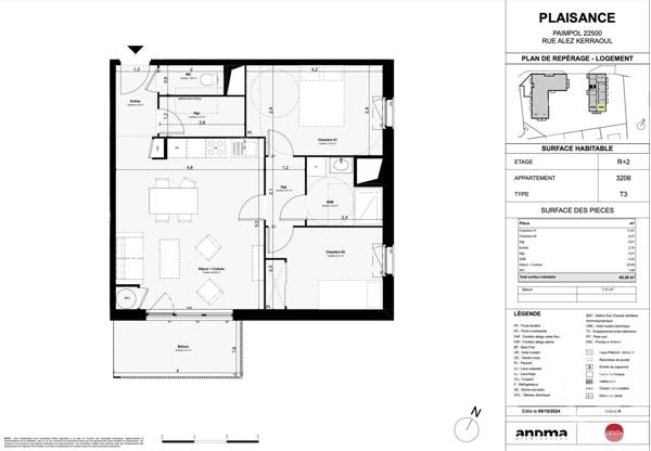 Appartement F3 à vendre  2 pièces - 42 m2 PAIMPOL - 22