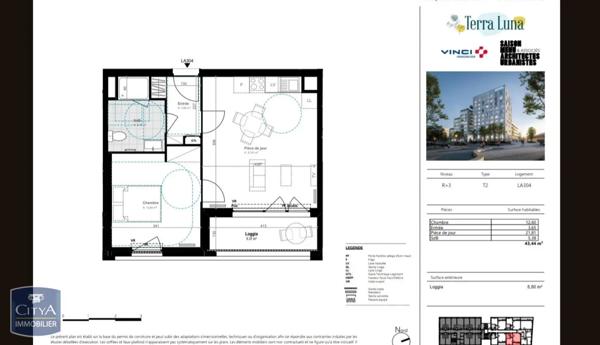 Appartement à louer 2 pièces 43.84m²