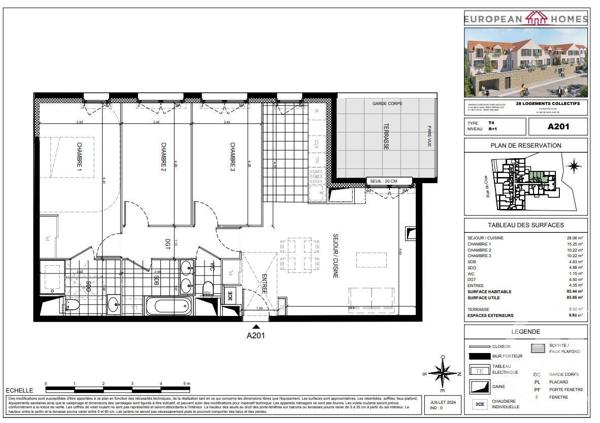 Appartement F4 à vendre  4 pièces - 83,65 m2 GIF SUR YVETTE - 91