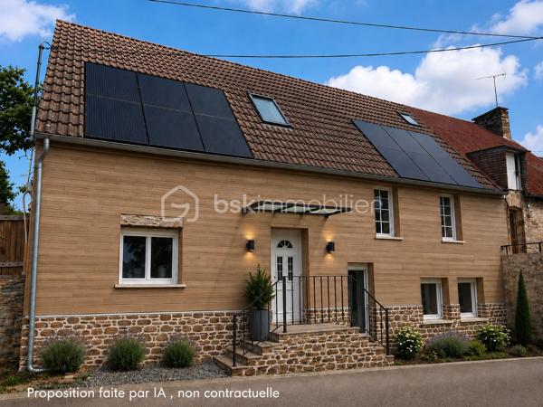 Située à Esson, à 3 min de la dynamique ville de Thury-Harcourt, en plein coeur de la Suisse Normande, cette maison ancienne séduira les amoureux de la pierre et de l'authenticité. Développant 108m2 habitables et environ 130m2 au sol, elle est idéale pour une vie de famille. 

En rez-de-chaussée, vous trouverez une grande cuisine dinatoire de 21m2 environ et une pièce à vivre avec cheminée de plus de 30m2. Les ouvertures côté Sud confèrent à ces deux pièces une belle luminosité. 
Au niveau 1, en rez-de-jardin, un couloir parqueté dessert une grande chambre très lumineuse équipée de placards intégrés, rénovée avec goût et pleine de cachet, une salle de bain avec baignoire et buanderie, des WC indépendants. A ce niveau, une porte vous permet d'accéder au jardin situé derrière la maison et à une terrasse couverte. 
Par un demi-palier, vous accéderez à une deuxième grande chambre de plus de 14m2 habitables . 
Au dernier niveau, sous combles, une très jolie chambre pleine de charme, offrant une magnifique vue sur la campagne et bientôt dotée de sa propre salle d'eau avec WC !! 
Vous l'aurez compris, cette maison allie à merveille le charme de l'ancien et les équipements modernes ; les panneaux photovoltaïques et le chauffe-eau thermodynamique garantissent une économie d'énergie significative. Les menuiseries en PVC double vitrage à isolation renforcée ainsi que les volets roulants offrent, quant à eux, un confort moderne à cette maison. 

A l'extérieur, plusieurs parcelles permettent de laisser libre court à vos futurs projets. En effet, derrière la maison, sans aucun vis à vis, vous jouirez d'un jardin d'environ 400m2 avec grand abris de jardin sur dalle  béton . En face de la maison, plusieurs parcelles pour une contenance totale de 541m2. 

Les atouts de ce bien : 
- Cachet et charme de l'ancien 
- Equipements ( chauffe-eau thermodynamique, panneaux solaires, menuiseries PVC, volets roulants)
- A quelques minutes des commerces et écoles , 25 min de Caen 
- Suite parentale au niveau 2 
- Au calme, en impasse 

Quelques travaux de finitions et d'embellissement de la façade sont à prévoir pour redonner tout son cachet à cette jolie maison du XIXème, nous vous proposons quelques suggestions afin de mieux vous projeter.