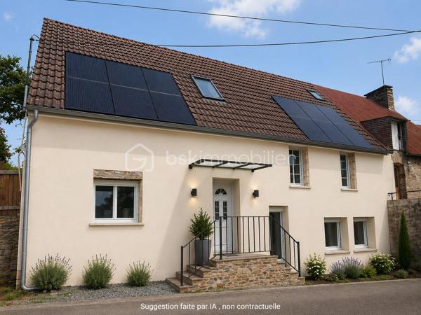Située à Esson, à 3 min de la dynamique ville de Thury-Harcourt, en plein coeur de la Suisse Normande, cette maison ancienne séduira les amoureux de la pierre et de l'authenticité. Développant 108m2 habitables et environ 130m2 au sol, elle est idéale pour une vie de famille. 

En rez-de-chaussée, vous trouverez une grande cuisine dinatoire de 21m2 environ et une pièce à vivre avec cheminée de plus de 30m2. Les ouvertures côté Sud confèrent à ces deux pièces une belle luminosité. 
Au niveau 1, en rez-de-jardin, un couloir parqueté dessert une grande chambre très lumineuse équipée de placards intégrés, rénovée avec goût et pleine de cachet, une salle de bain avec baignoire et buanderie, des WC indépendants. A ce niveau, une porte vous permet d'accéder au jardin situé derrière la maison et à une terrasse couverte. 
Par un demi-palier, vous accéderez à une deuxième grande chambre de plus de 14m2 habitables . 
Au dernier niveau, sous combles, une très jolie chambre pleine de charme, offrant une magnifique vue sur la campagne et bientôt dotée de sa propre salle d'eau avec WC !! 
Vous l'aurez compris, cette maison allie à merveille le charme de l'ancien et les équipements modernes ; les panneaux photovoltaïques et le chauffe-eau thermodynamique garantissent une économie d'énergie significative. Les menuiseries en PVC double vitrage à isolation renforcée ainsi que les volets roulants offrent, quant à eux, un confort moderne à cette maison. 

A l'extérieur, plusieurs parcelles permettent de laisser libre court à vos futurs projets. En effet, derrière la maison, sans aucun vis à vis, vous jouirez d'un jardin d'environ 400m2 avec grand abris de jardin sur dalle  béton . En face de la maison, plusieurs parcelles pour une contenance totale de 541m2. 

Les atouts de ce bien : 
- Cachet et charme de l'ancien 
- Equipements ( chauffe-eau thermodynamique, panneaux solaires, menuiseries PVC, volets roulants)
- A quelques minutes des commerces et écoles , 25 min de Caen 
- Suite parentale au niveau 2 
- Au calme, en impasse 

Quelques travaux de finitions et d'embellissement de la façade sont à prévoir pour redonner tout son cachet à cette jolie maison du XIXème, nous vous proposons quelques suggestions afin de mieux vous projeter.