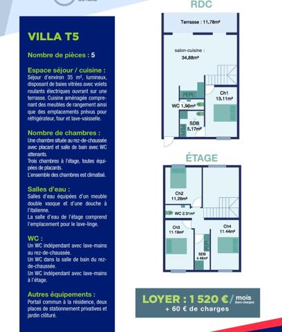 Maison mitoyenne Duplex de type T5 avec jardinet secteur La Chaumière