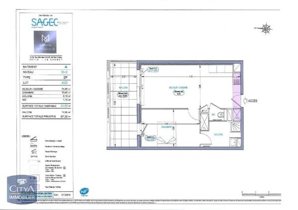 Appartement à louer 2 pièces 44.72m²