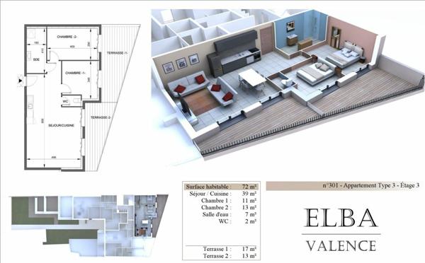 Appartement à vendre    3 pièces • 72 m2 Valence