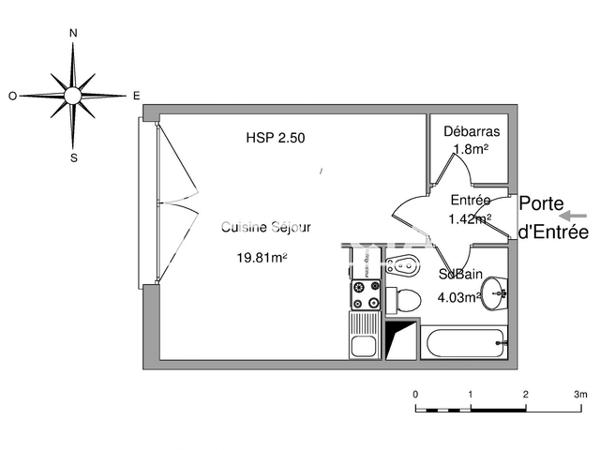 Location Studio 27.06 m² - 190 BD JEAN ROYER Tours 37000