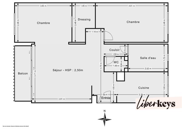 Appartement traversant 3 pièces de 54m² avec balcon | Résidence de la Sablotte | Marly-le-roi